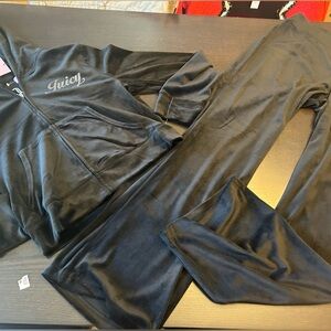 NWT Juicy Couture Velour licorice black Track Suit sweatsuit large wide leg